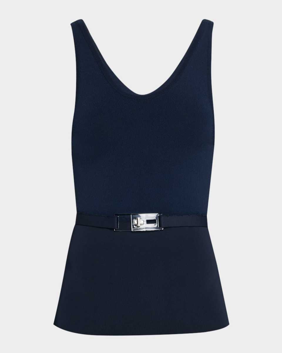 Julia Scoop-Neck Knit Tank Top With Turnlock Belt
